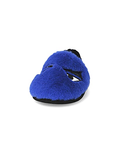 360 degree animation of product Mini boys blue faux fur monster slippers frame-22