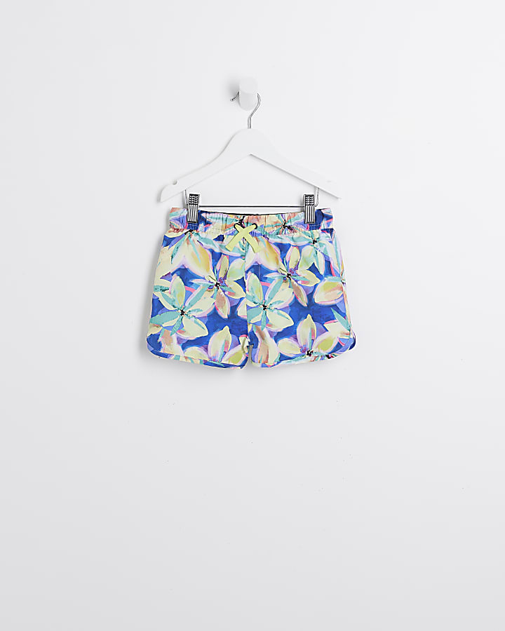 Mini Boys Blue Floral Swim Shorts