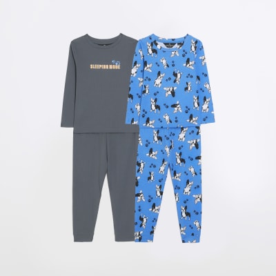 Mini boys blue Frenchie pyjama 2 pack set