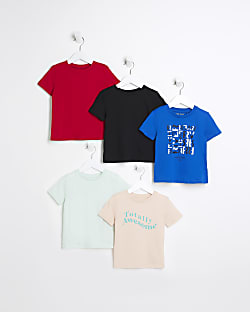 Mini boys Blue graphic print t-shirt 5 Pack