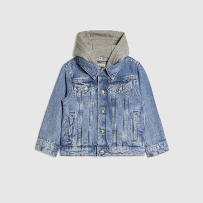Mini Boys Blue Hooded Denim Jacket