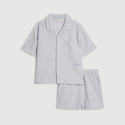 Mini Boys Blue Linen Look Shirt Set