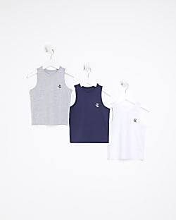 Mini boys blue logo vest 3 pack