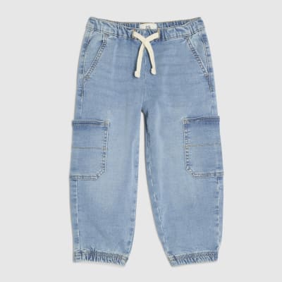 Mini Boys Blue Loose Cuffed Cargo Jeans