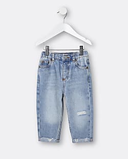 Mini boys blue loose fit ripped jeans