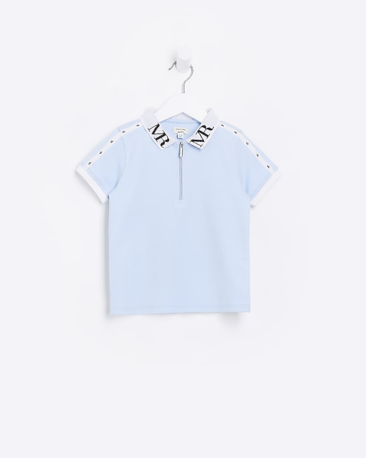 Mini Boys Blue Maison Riviera Logo Polo Shirt