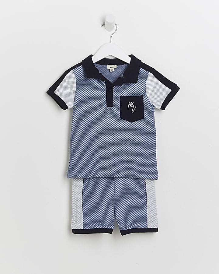 Mini boys blue Maison Riviera polo outfit