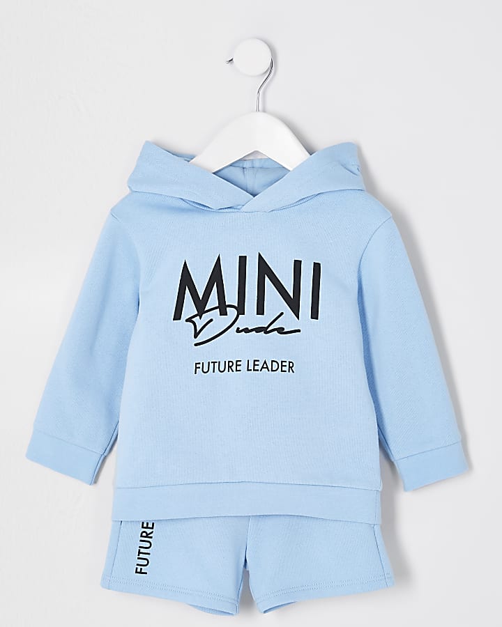 Mini boys blue 'Mini Dude' hoodie outfit