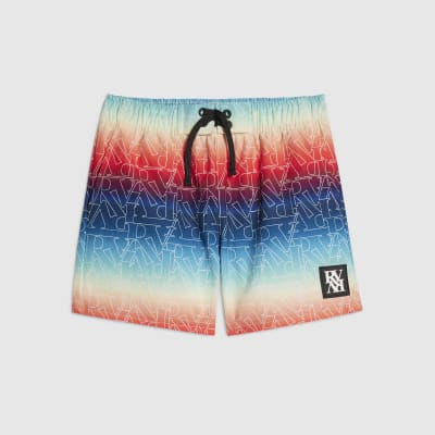 Mini Boys Blue Ombre Monogram Swim Shorts