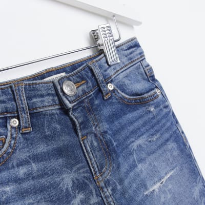 Mini Boys Blue Palm Print Denim Shorts