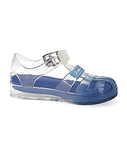360 degree animation of product Mini boys blue Prolific jelly sandals frame-16