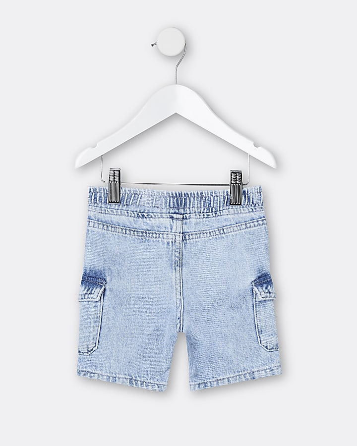 Mini boys blue pull on denim shorts