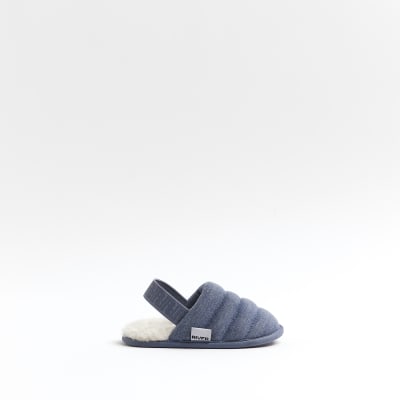 Mini boys blue quilted fleece slippers | River Island