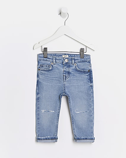 Mini boys blue regular fit ripped jeans