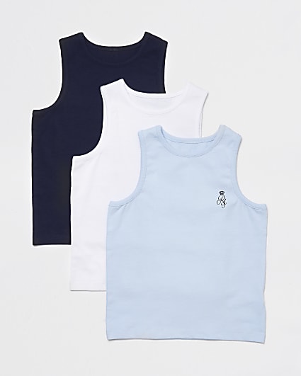 Mini boys blue RI crown printed vests 3 pack