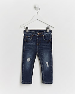 Mini boys blue ripped skinny fit jeans