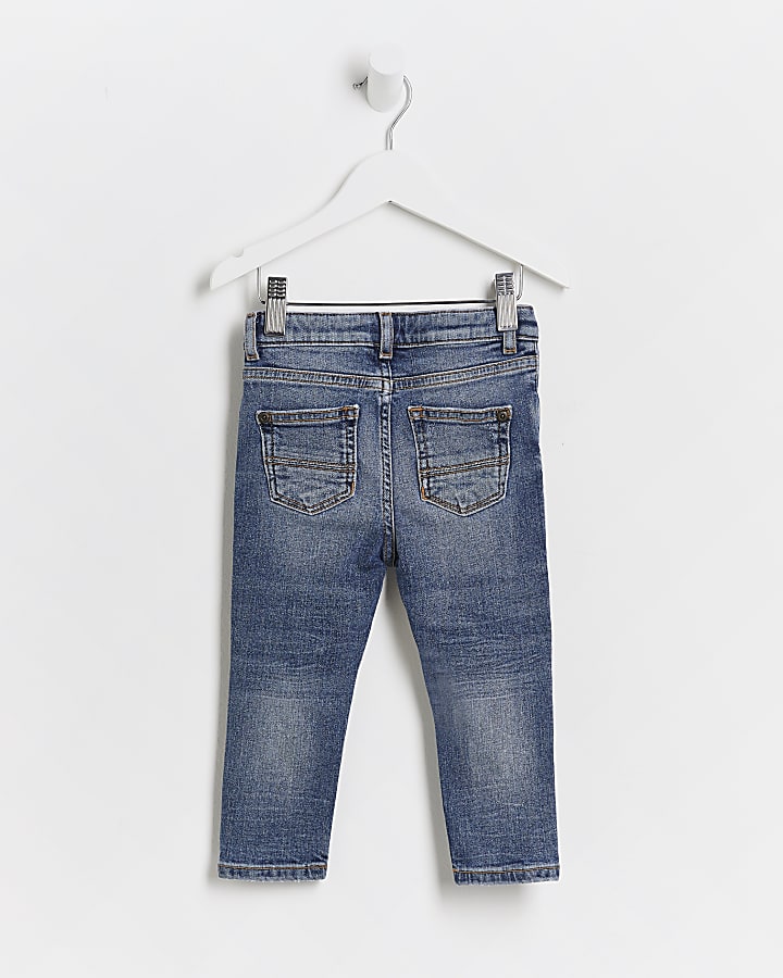 Mini boys blue ripped skinny jeans