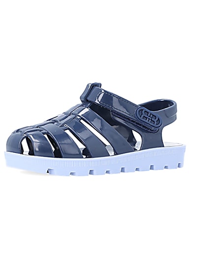 360 degree animation of product Mini Boys Blue Rubber Jelly Sandals frame-1