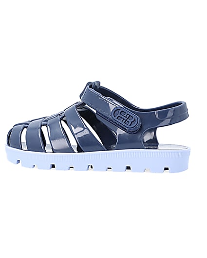 360 degree animation of product Mini Boys Blue Rubber Jelly Sandals frame-4