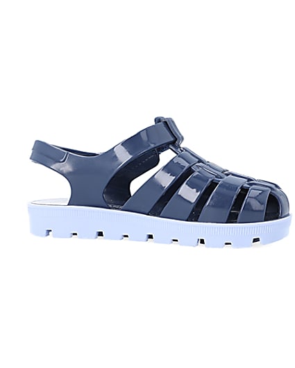 360 degree animation of product Mini Boys Blue Rubber Jelly Sandals frame-16