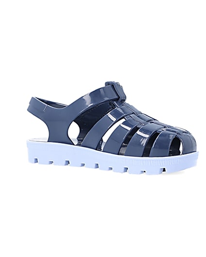 360 degree animation of product Mini Boys Blue Rubber Jelly Sandals frame-17