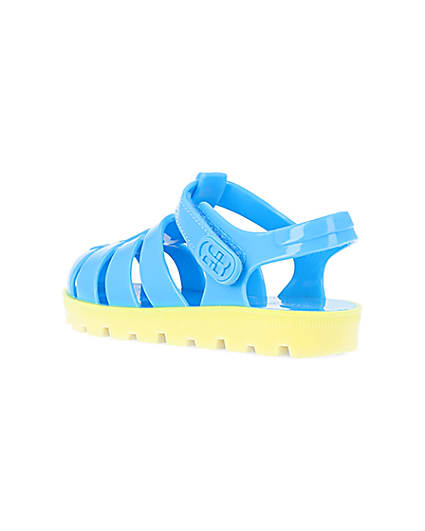 360 degree animation of product Mini boys blue rubber velcro jelly sandals frame-6