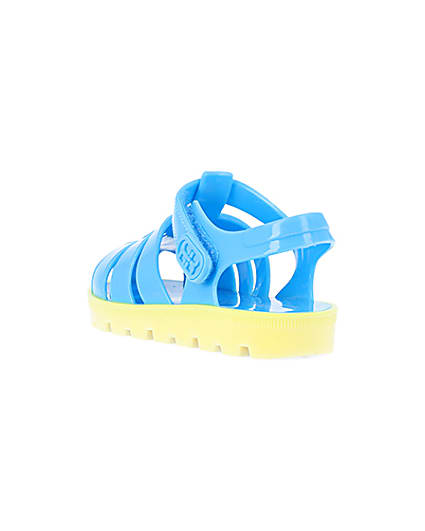 360 degree animation of product Mini boys blue rubber velcro jelly sandals frame-7