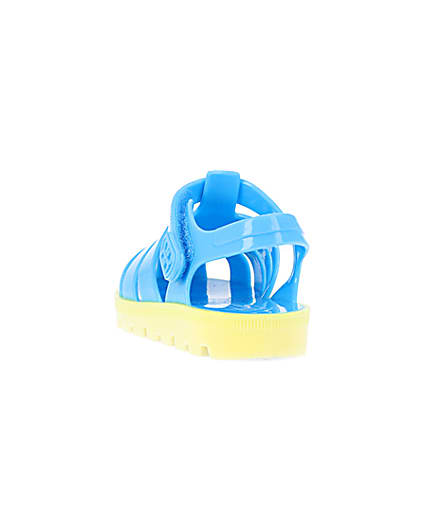 360 degree animation of product Mini boys blue rubber velcro jelly sandals frame-8