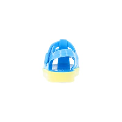 360 degree animation of product Mini boys blue rubber velcro jelly sandals frame-9