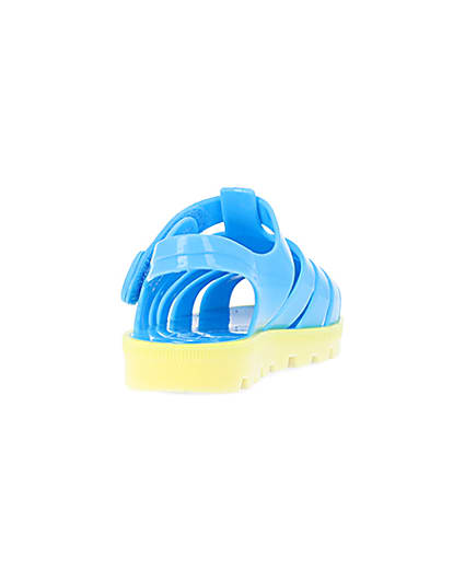 360 degree animation of product Mini boys blue rubber velcro jelly sandals frame-10