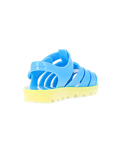 360 degree animation of product Mini boys blue rubber velcro jelly sandals frame-11
