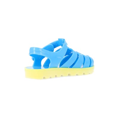 360 degree animation of product Mini boys blue rubber velcro jelly sandals frame-12