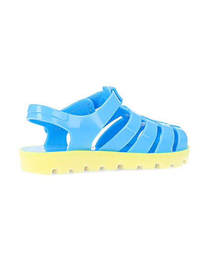 360 degree animation of product Mini boys blue rubber velcro jelly sandals frame-13
