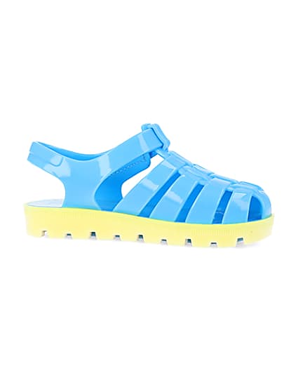 360 degree animation of product Mini boys blue rubber velcro jelly sandals frame-16