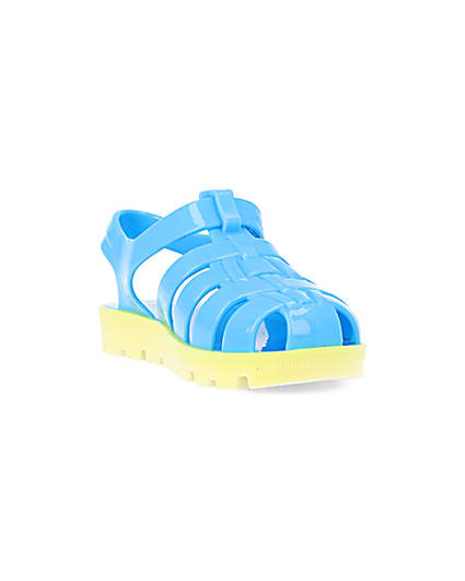 360 degree animation of product Mini boys blue rubber velcro jelly sandals frame-19