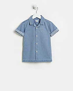 Mini Boys Blue Short Sleeve Denim Shirt