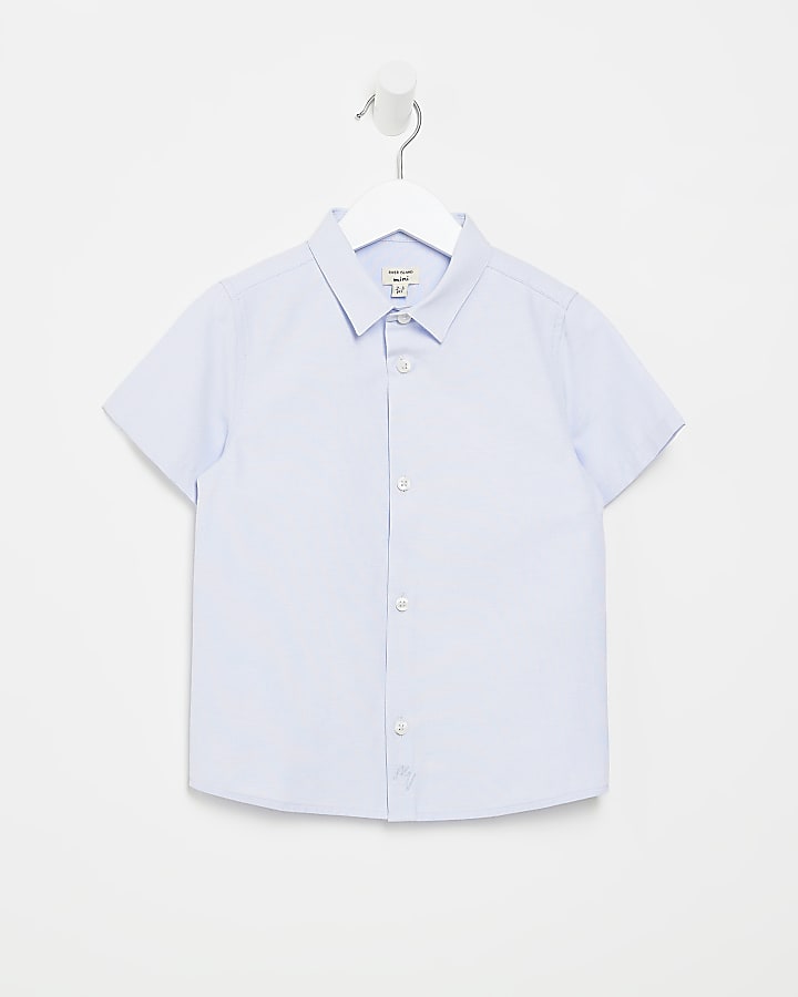 Mini boys blue short sleeve oxford shirt