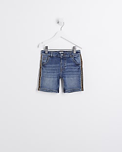 Mini Boys Blue Side Stripe Denim Shorts