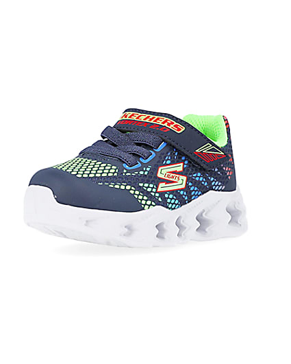 360 degree animation of product Mini Boys Blue Skechers Printed Trainers frame-0