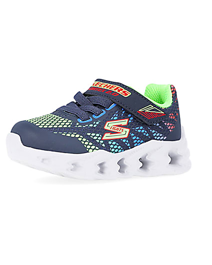 360 degree animation of product Mini Boys Blue Skechers Printed Trainers frame-1