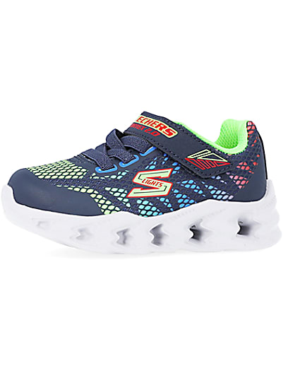 360 degree animation of product Mini Boys Blue Skechers Printed Trainers frame-2