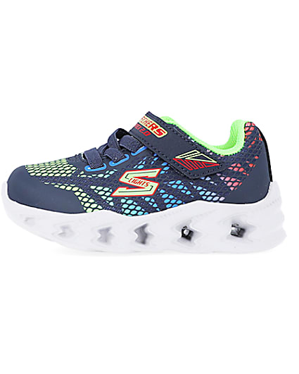 360 degree animation of product Mini Boys Blue Skechers Printed Trainers frame-3