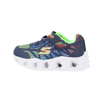 360 degree animation of product Mini Boys Blue Skechers Printed Trainers frame-4