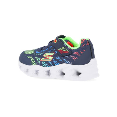 360 degree animation of product Mini Boys Blue Skechers Printed Trainers frame-5