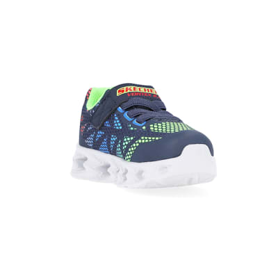 360 degree animation of product Mini Boys Blue Skechers Printed Trainers frame-19