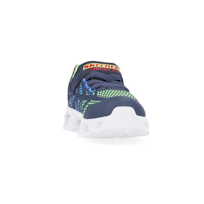 360 degree animation of product Mini Boys Blue Skechers Printed Trainers frame-20