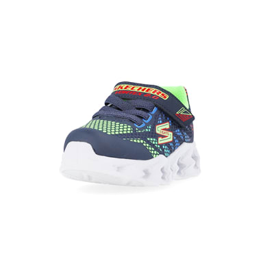 360 degree animation of product Mini Boys Blue Skechers Printed Trainers frame-23