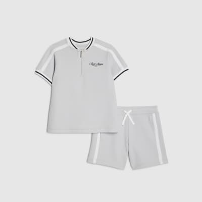 Mini Boys Blue Slim Fit Baseball Polo Set