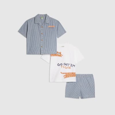 Mini Boys Blue Stripe Shirt Set
