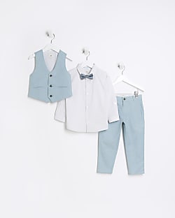 Mini boys blue tailored 4 piece suit set